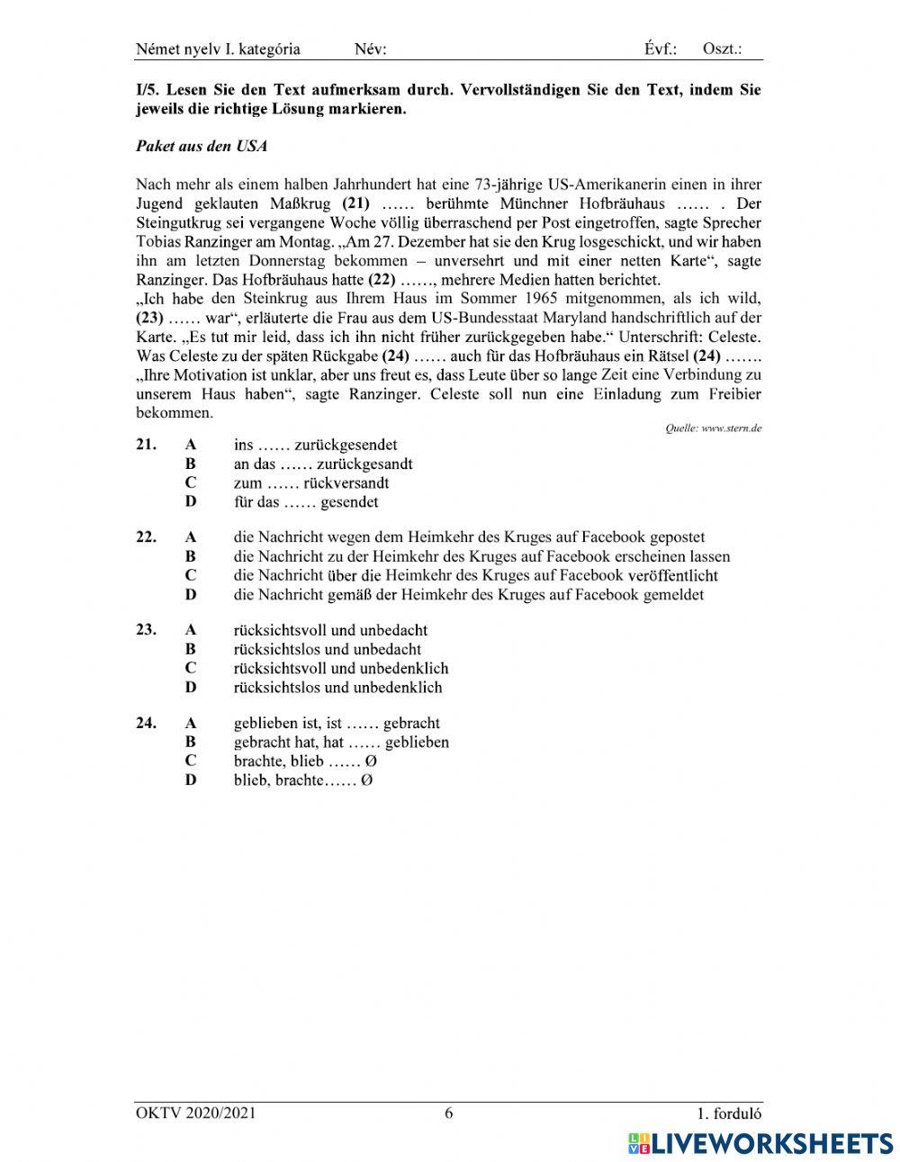 Deutsch OKTV német OKTV első forduló