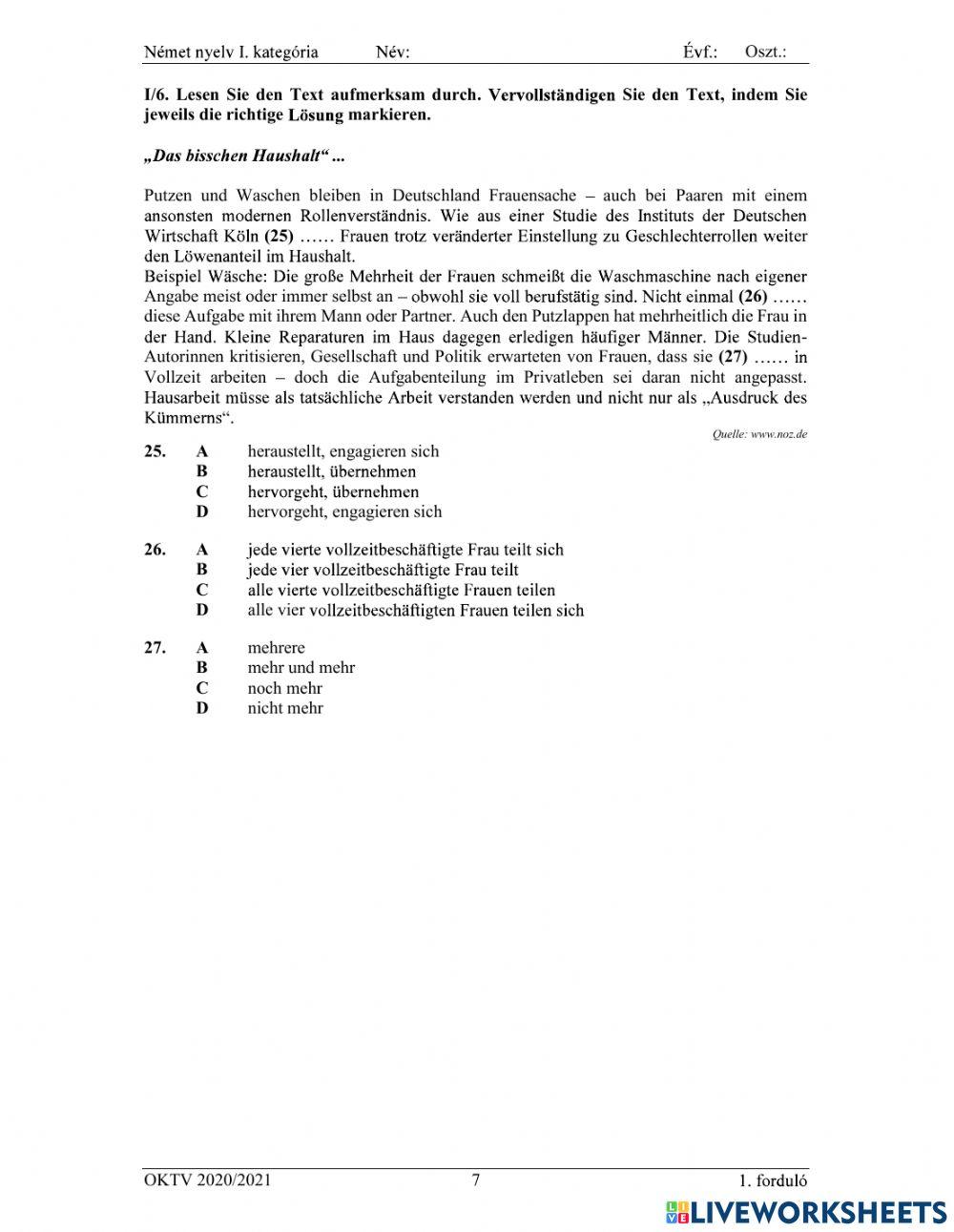 Deutsch OKTV német OKTV első forduló