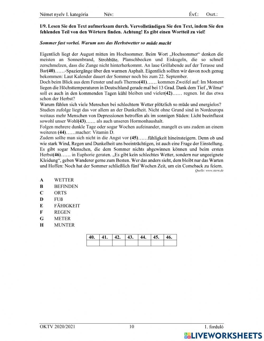 Deutsch OKTV német OKTV első forduló