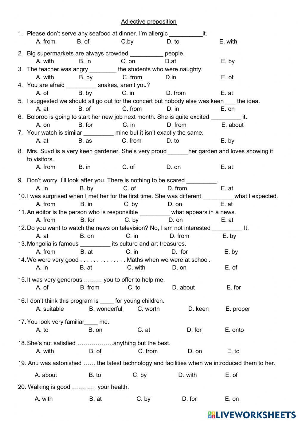 Adjective prepositions