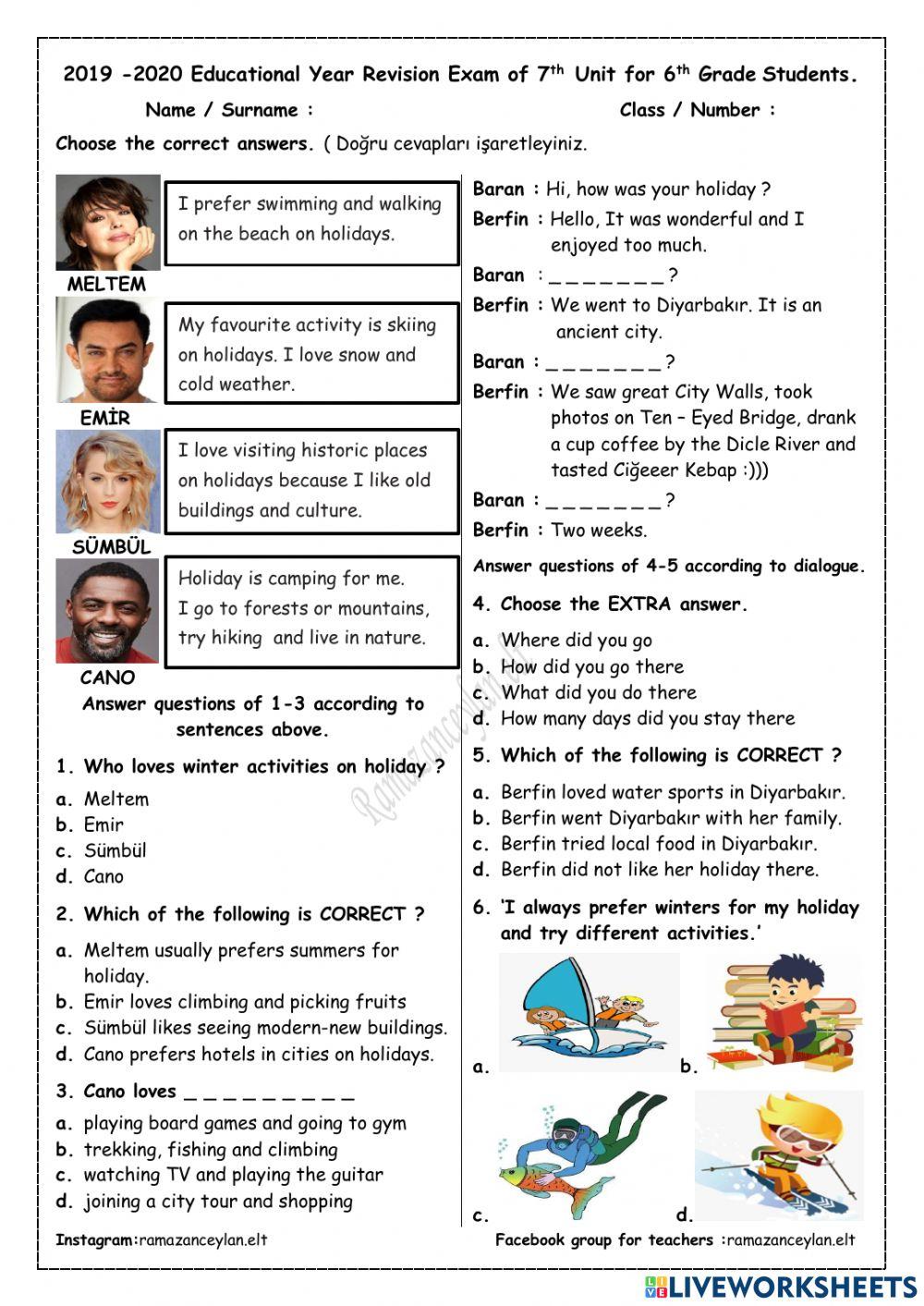 6th grade - UNİT 7 - DENEME