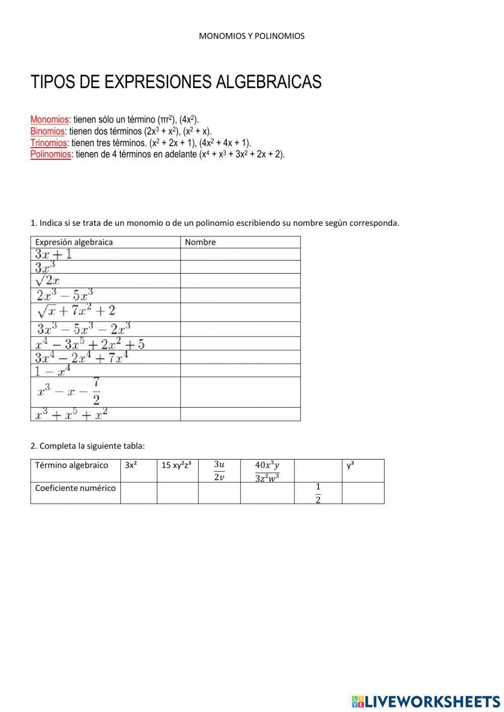 Monomios y polinomios