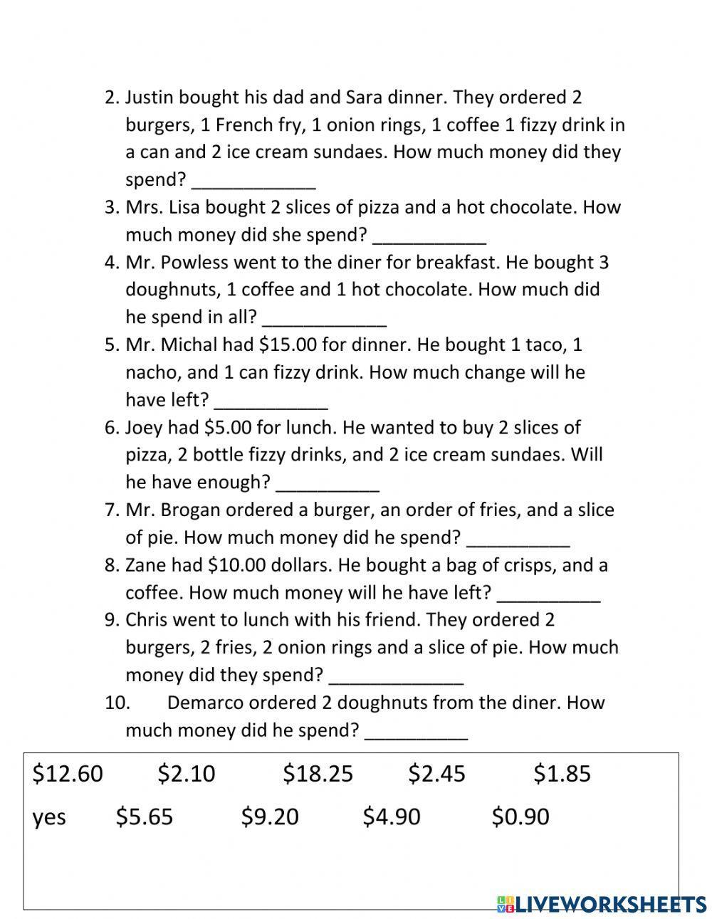 Menu Math Menu Math
