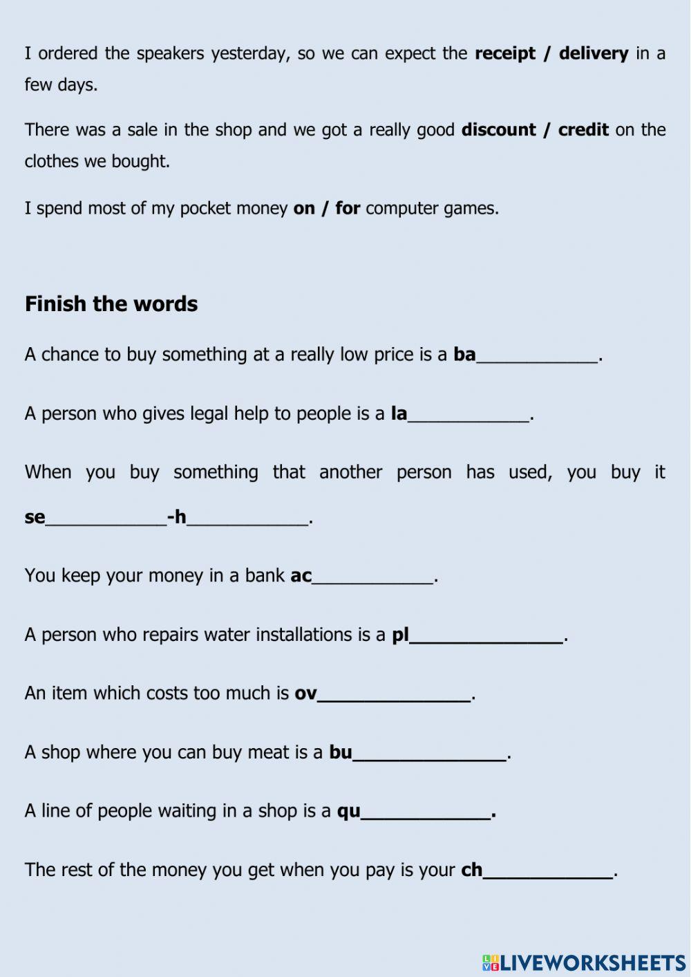 Shopping vocabulary