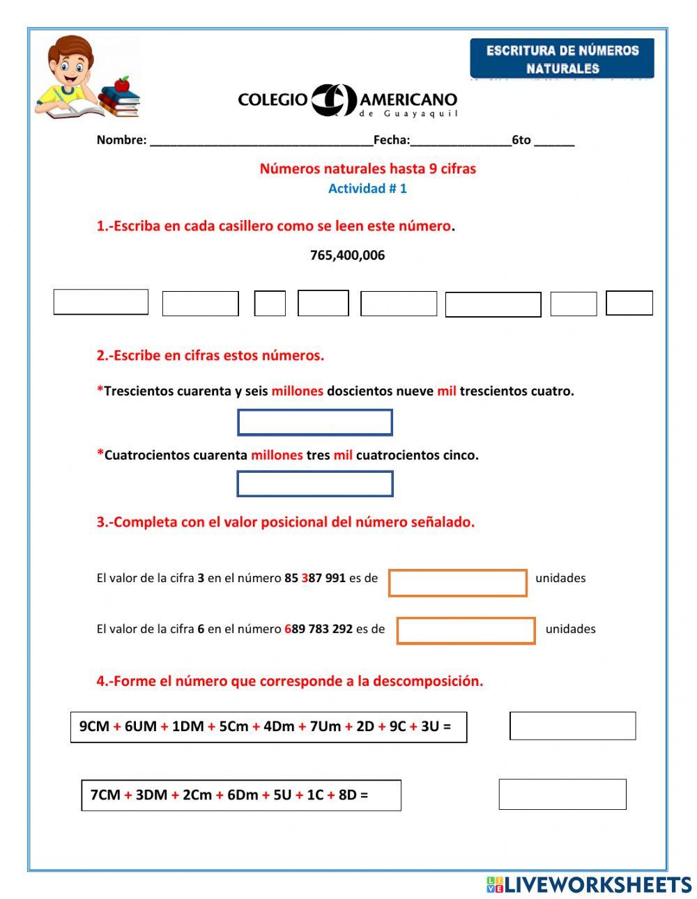 Números naturales hasta 9 cifras