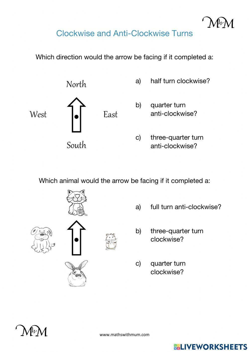 clockwise and anti clockwise turns online exercise for