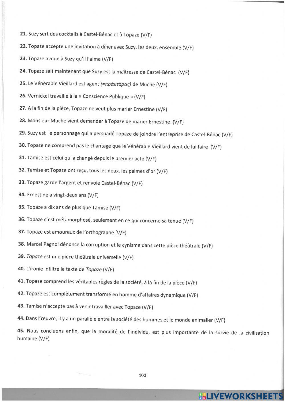 Questionnaire de révision sur Topaze