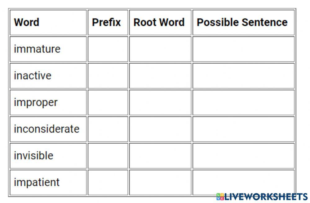 951996 | Prefix and Root word | mcease | LiveWorksheets