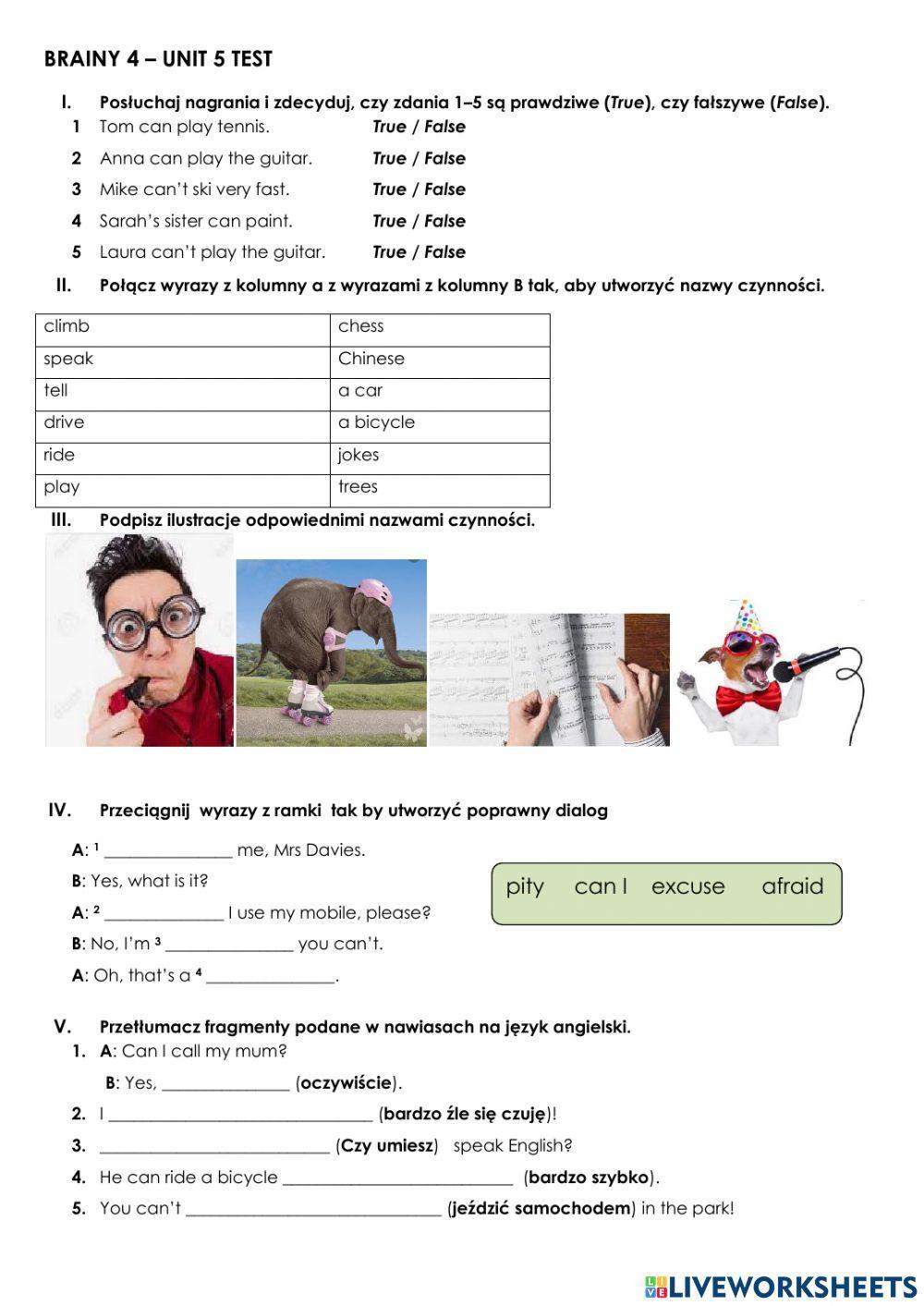 Test Unit 5 Klasa 4 Brainy