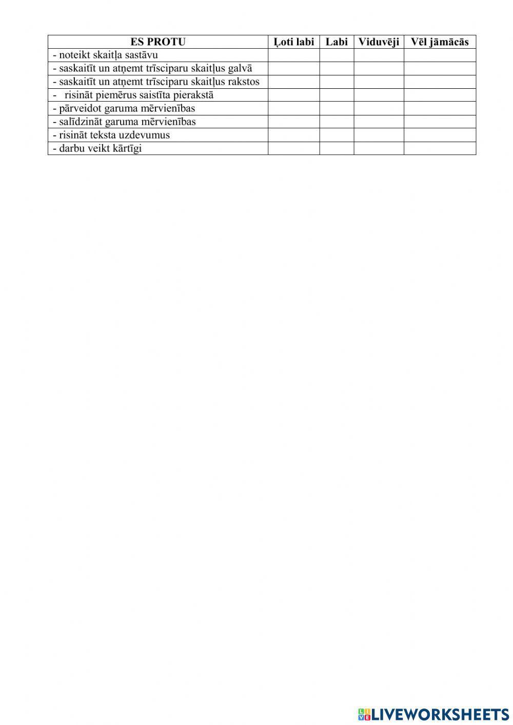 Pārbaudes darbs matemātikā 3.kl.