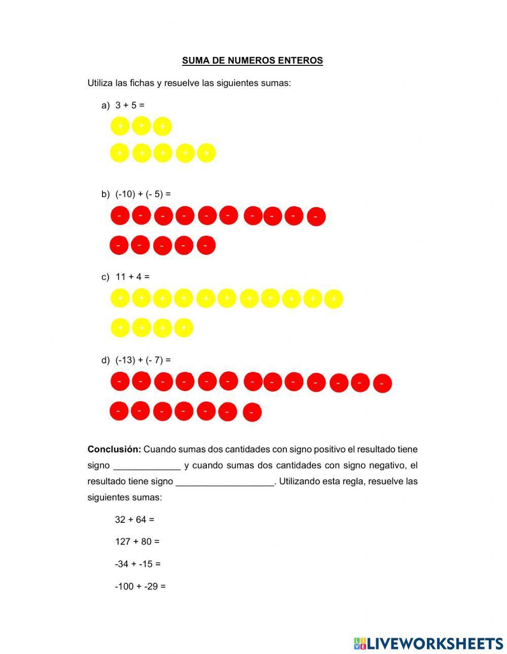 SUMA NUMEROS ENTEROS SUMA NUMEROS ENTEROS
