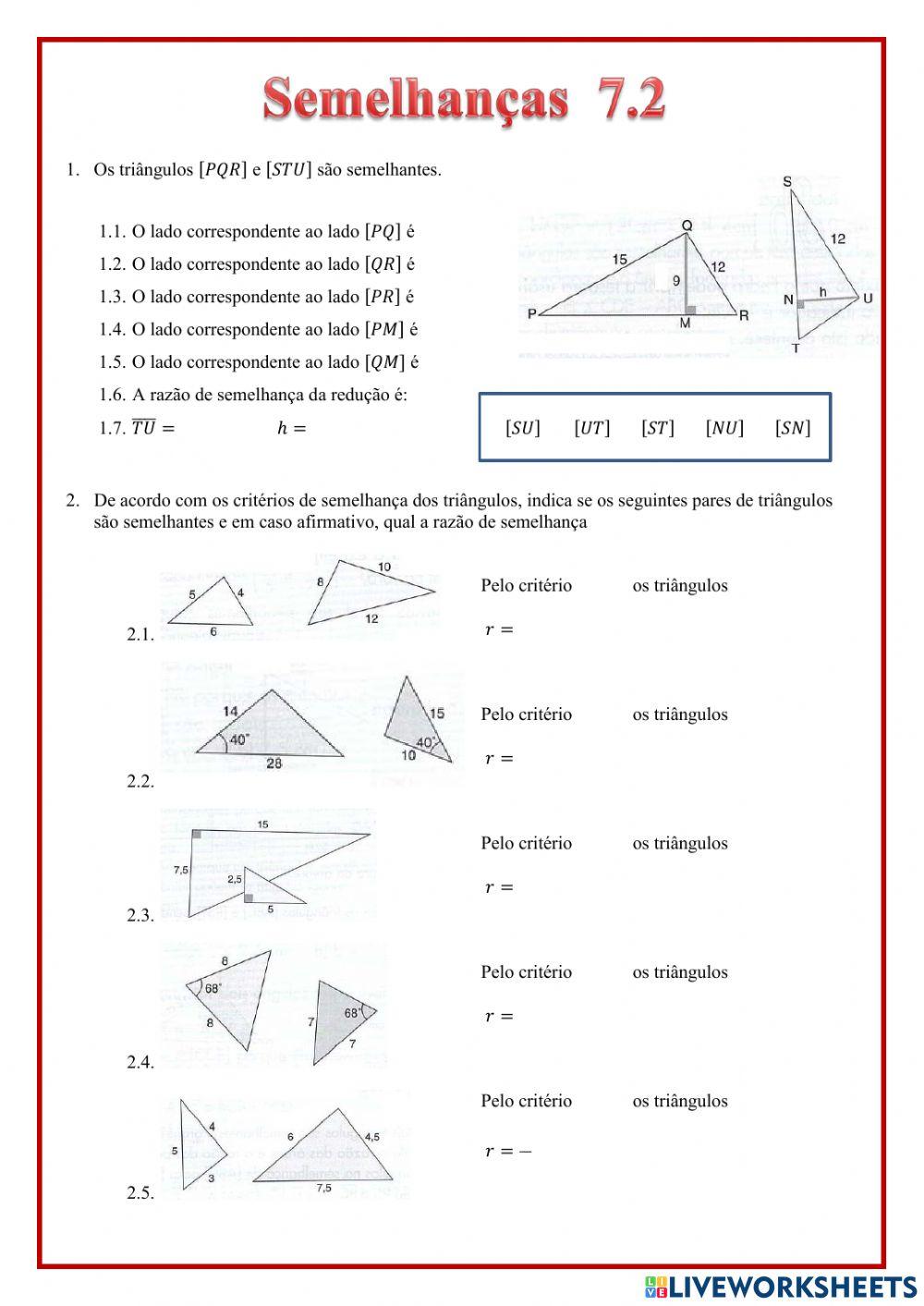 Semelhanças de triângulos 7.2