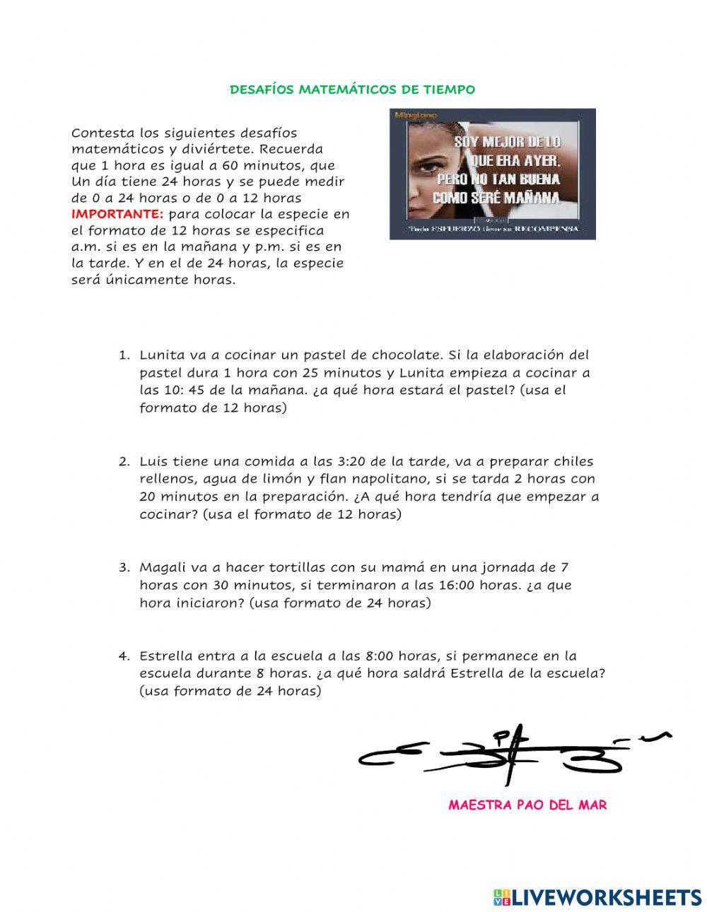 Desafios matematicos de tiempo