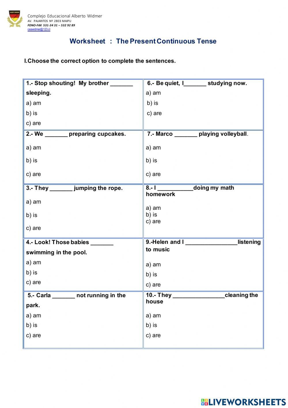 Worksheet present continuous