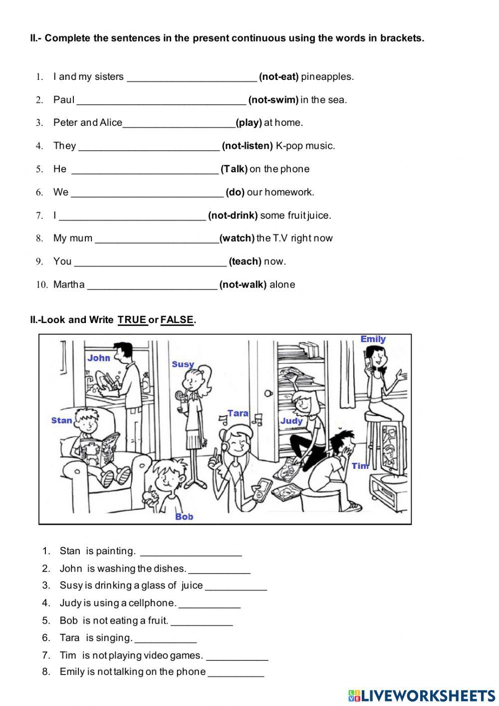 Worksheet present continuous