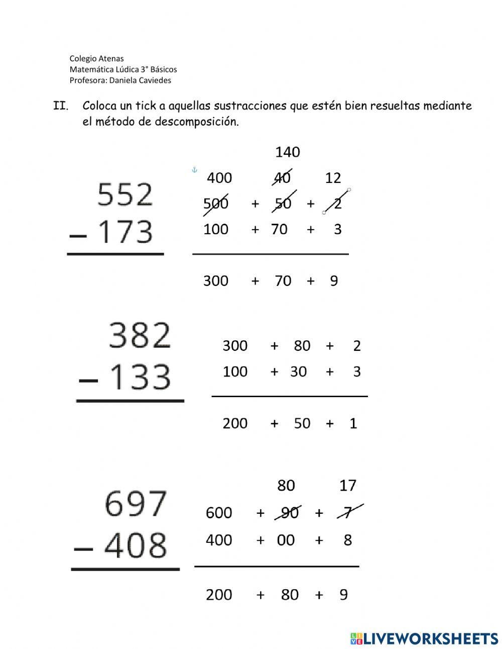 Sustracciones de 3 dígito con canje