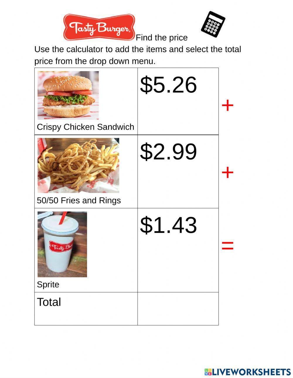 Find the Price Tasty Burger