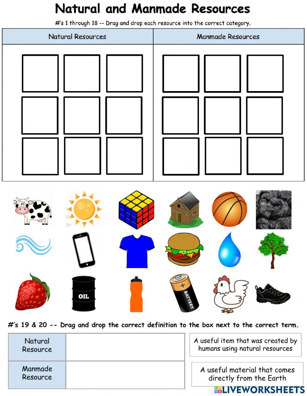 Natural and Manmade Resources Drag and Drop