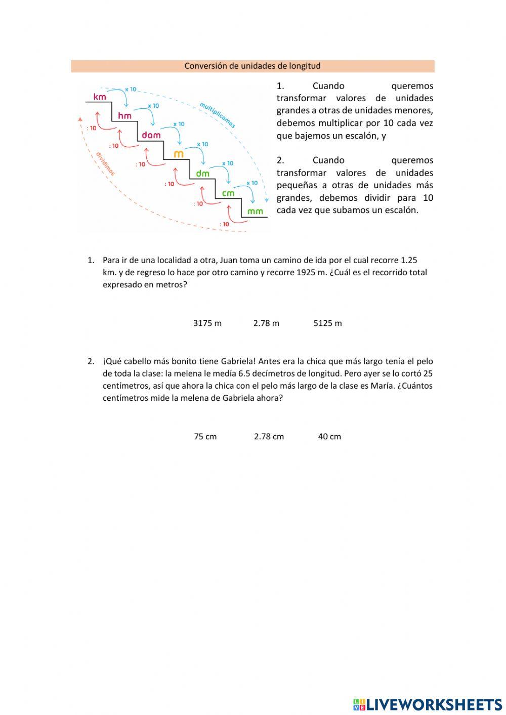 Conversión de las unidades de longitud