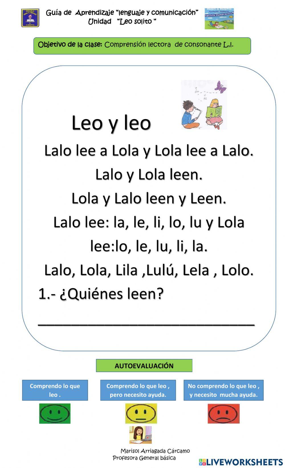Comprensión lectora Lalo y Lola