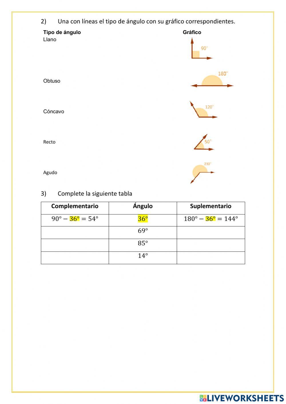 Ángulos complementarios y suplementarios