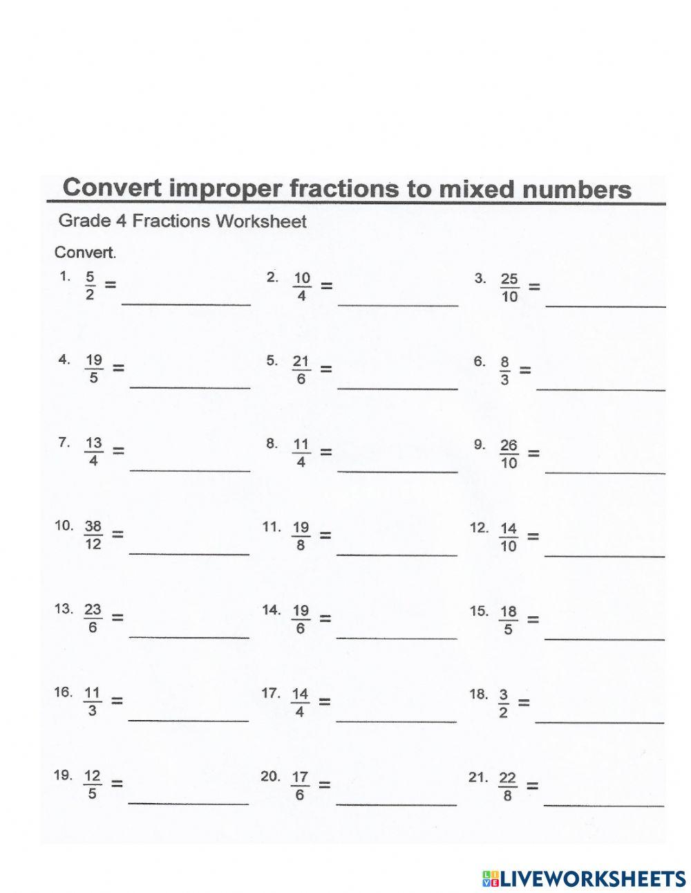 Converting improper fractions to mixed numbers 2