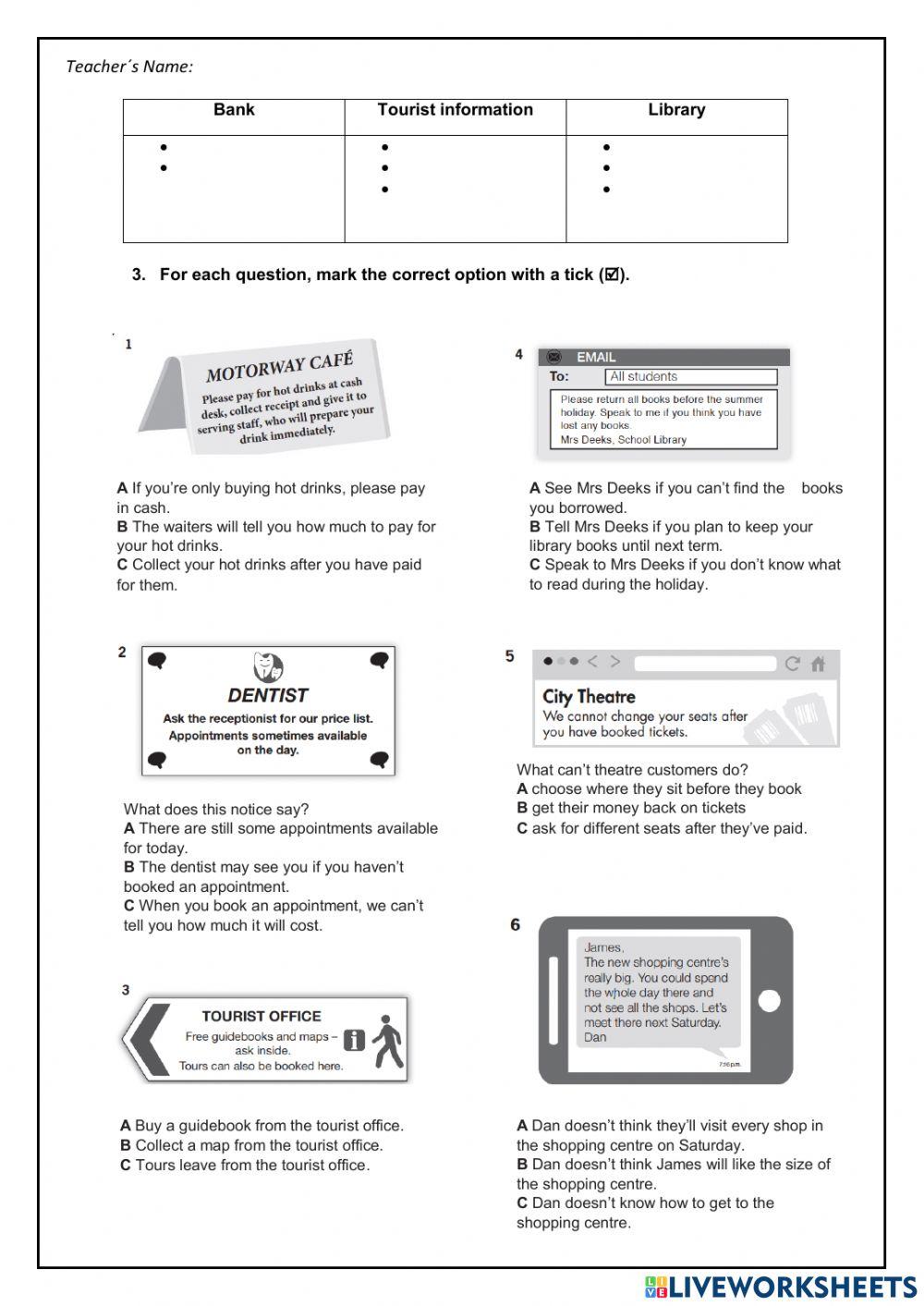 Ket reading part 1 liveworksheets 953048