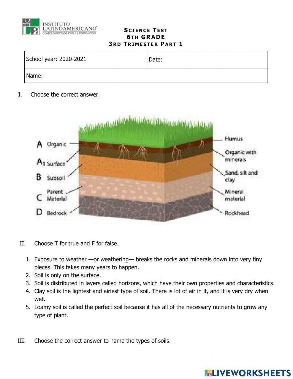 SCIENCE TEST (Soil formation and States of Matter)