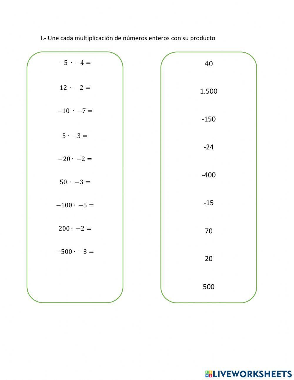 Multiplicación números esteros