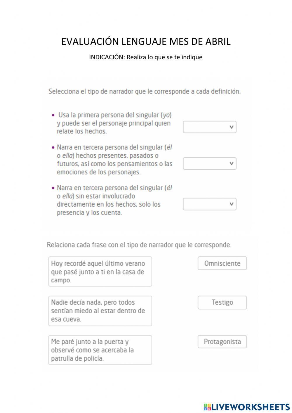 Evaluación abril lenguaje