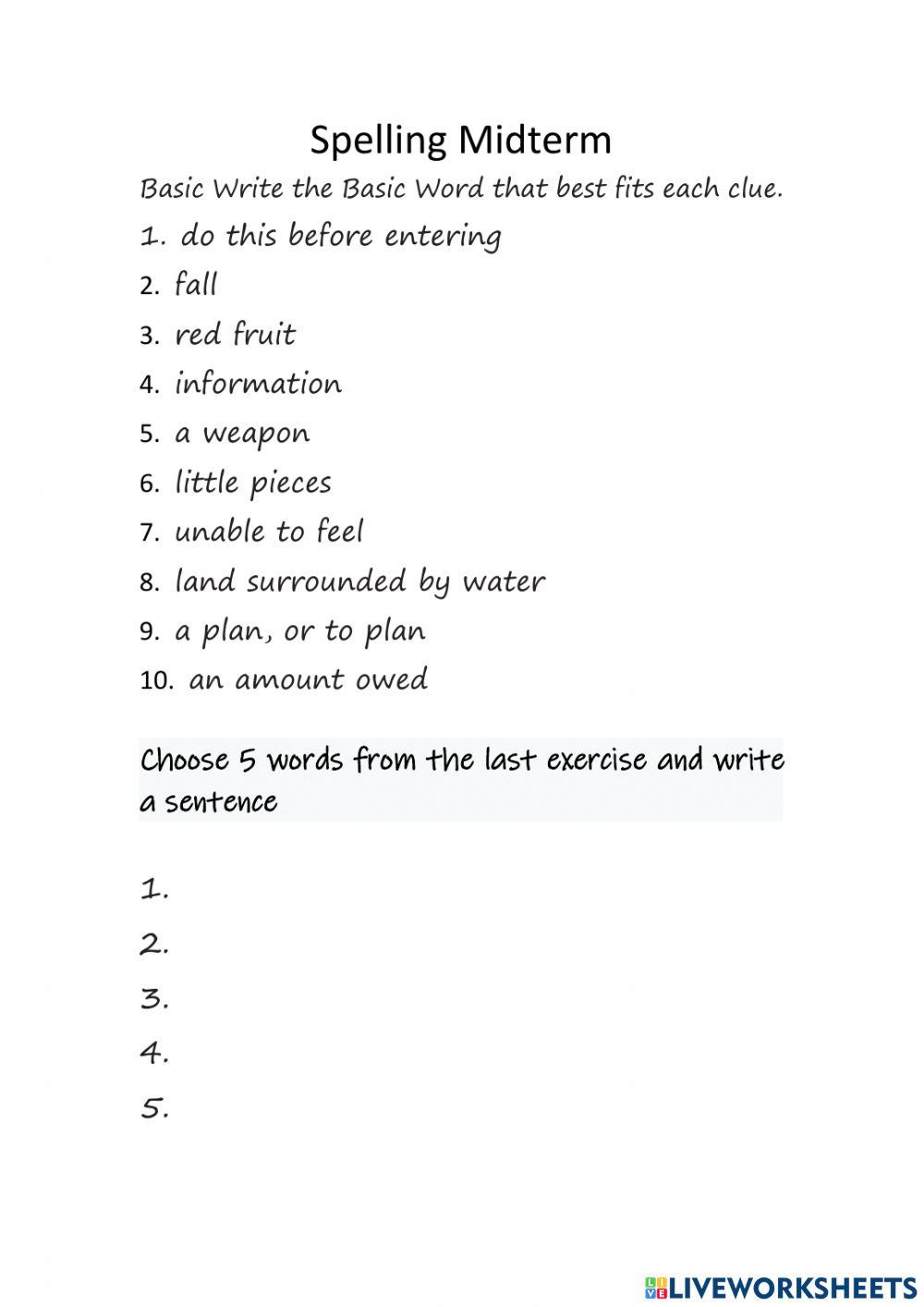 Spelling midterm 6th