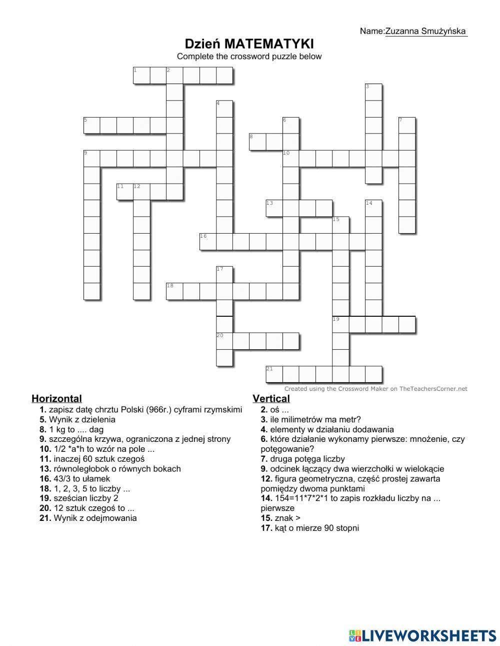 Krzyżówka matematyczna2