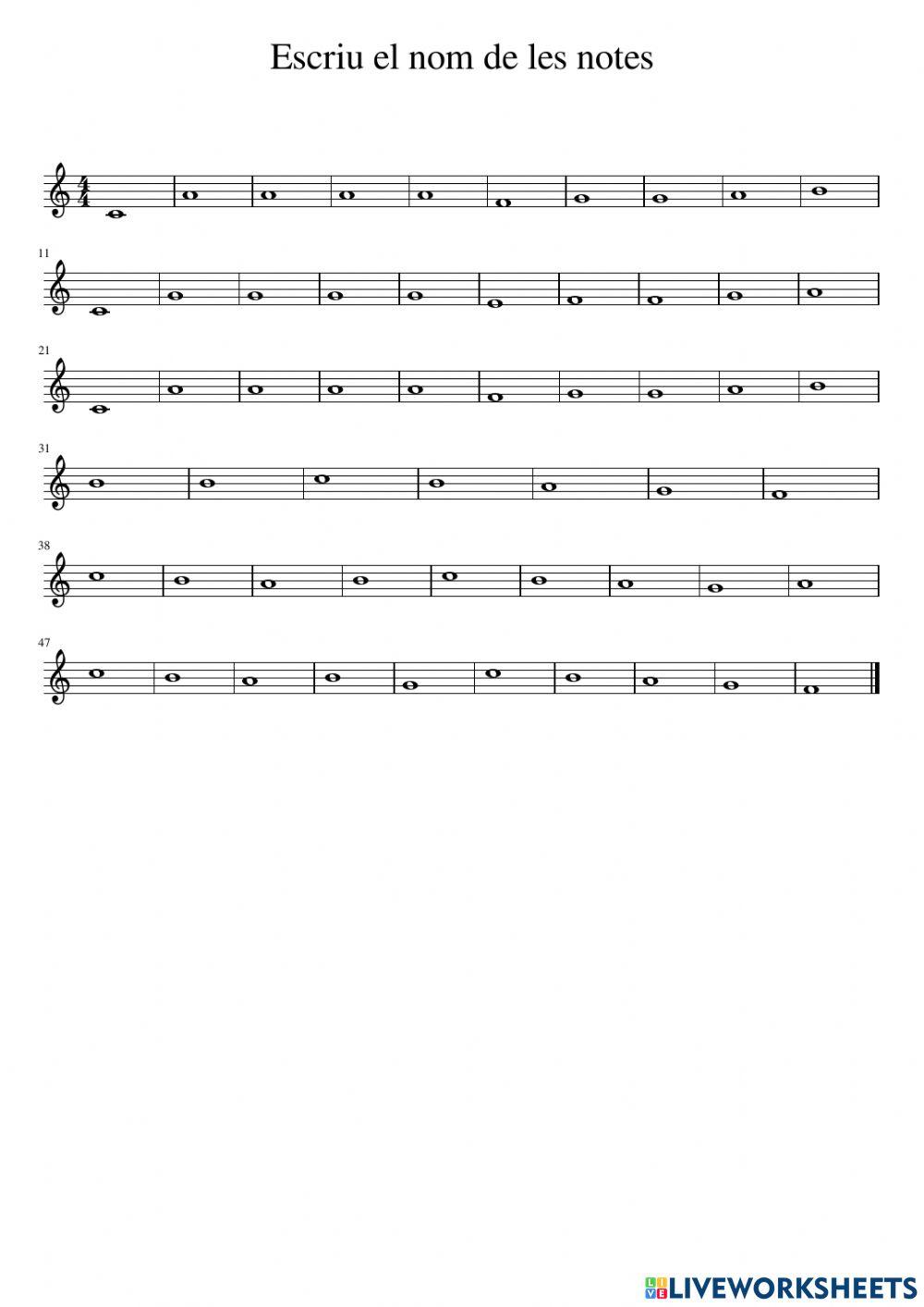Escriu les notes musicals