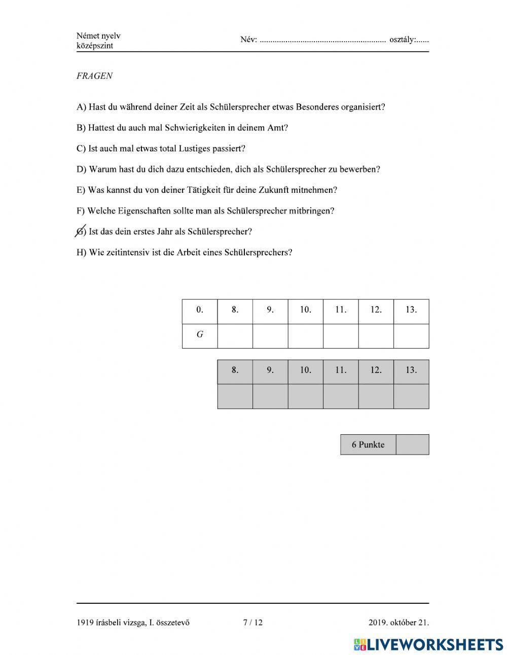 Német középszintű érettségi