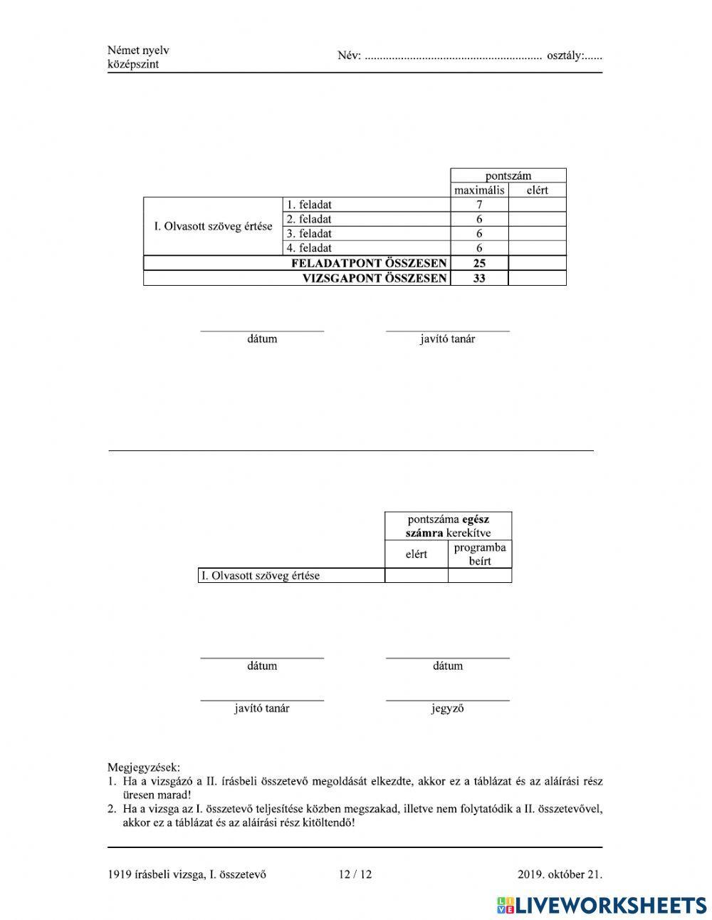 Német középszintű érettségi