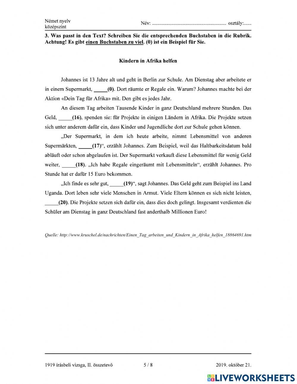 Német középszintű érettségi