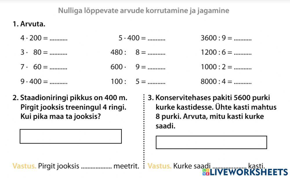 Nulliga lõppevate arvude korrutamine ja jagamine