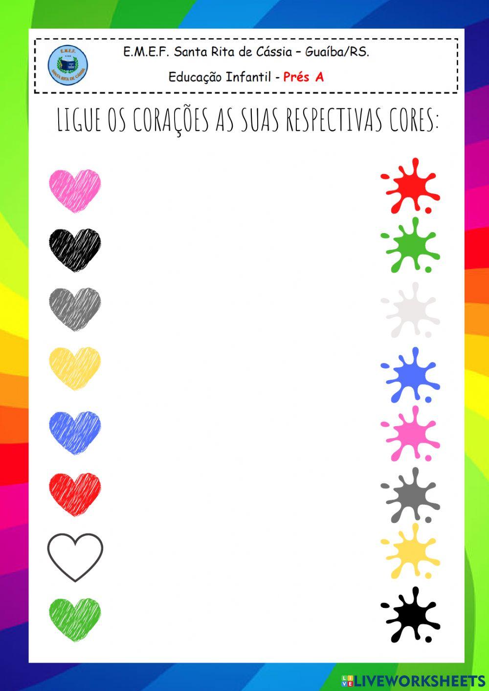 Ligue os corações as suas respectivas cores: