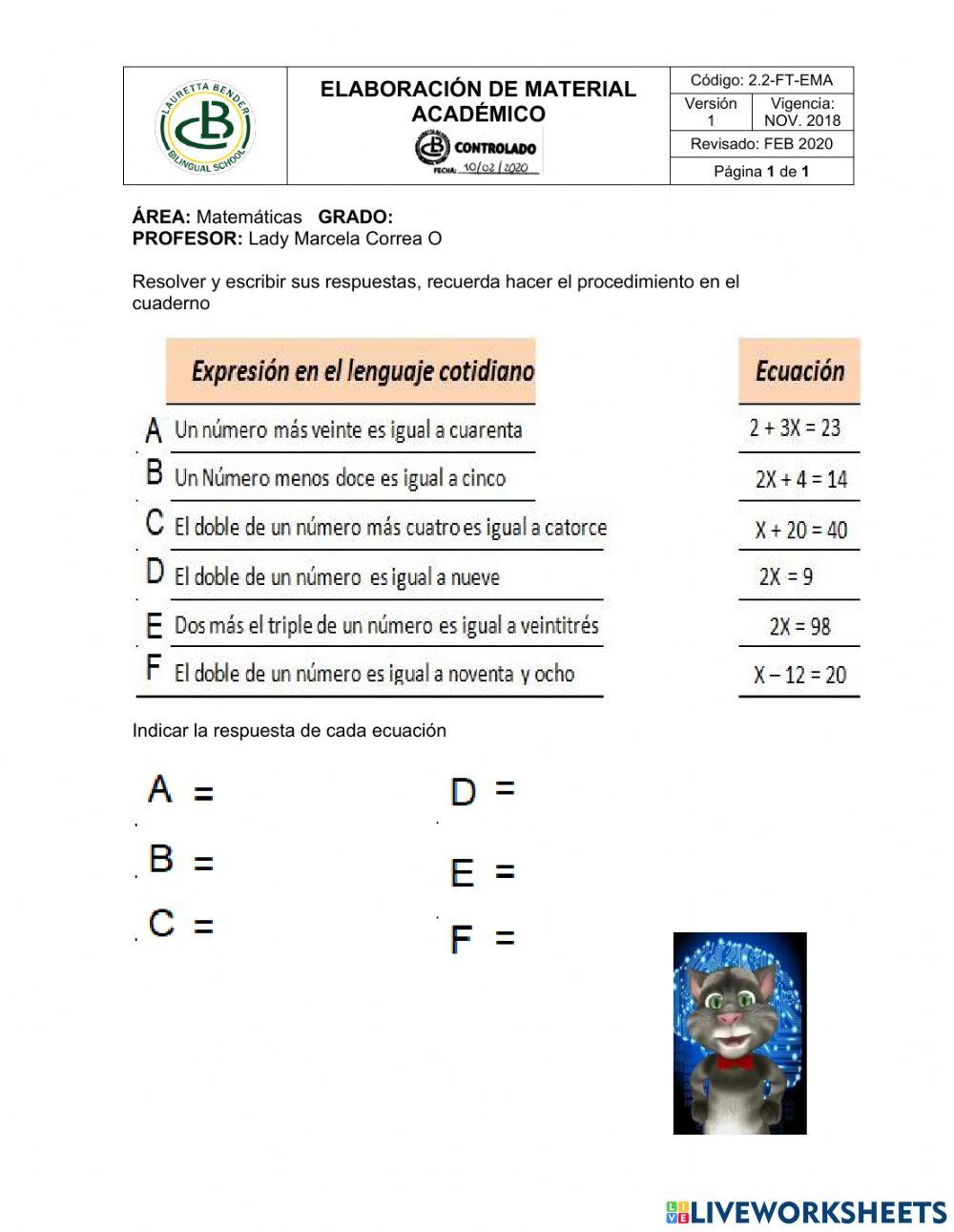 Lenguaje natural y ecuaciones
