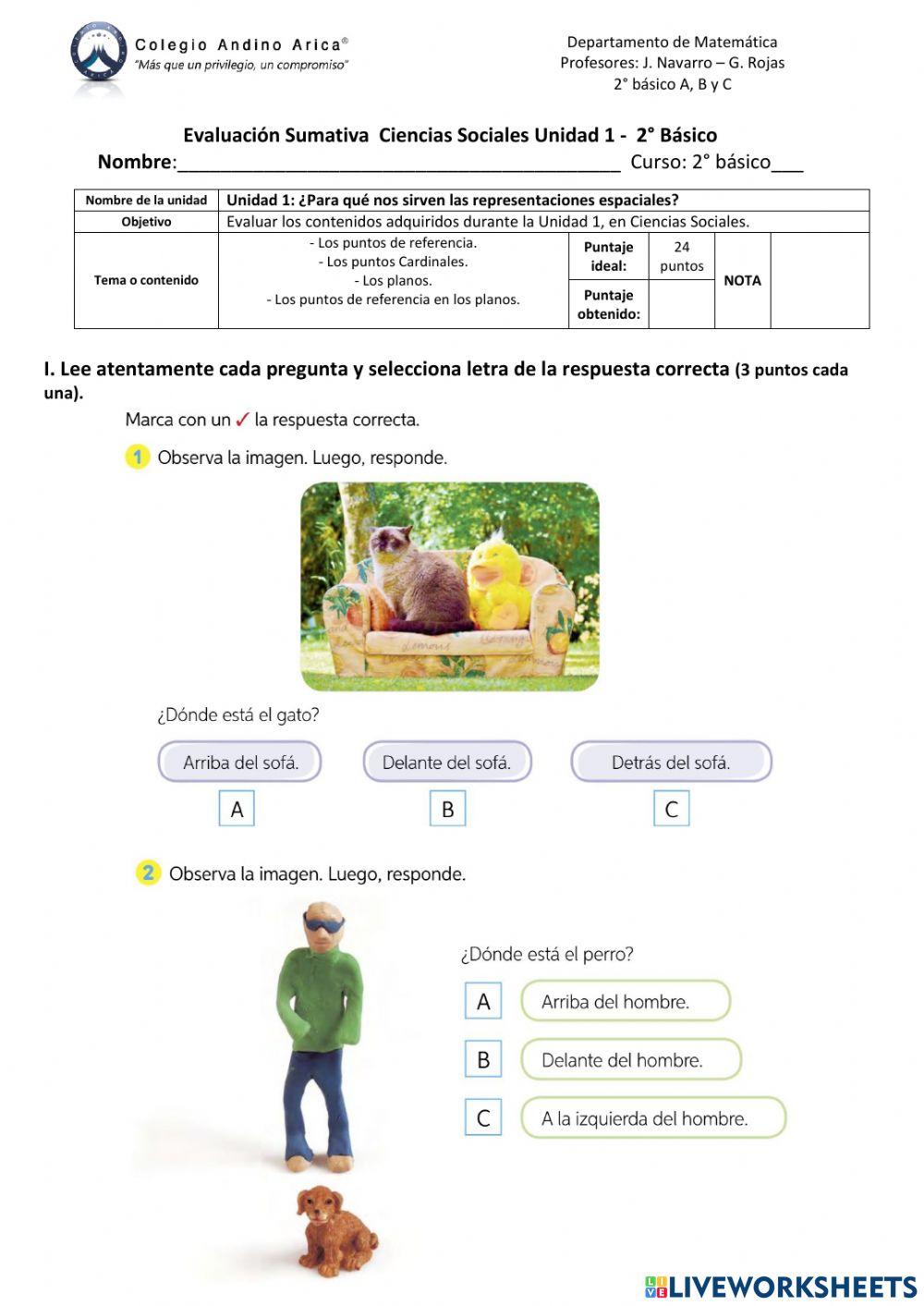 Evaluación Ciencias Sociales, Unidad 1 Lección 1