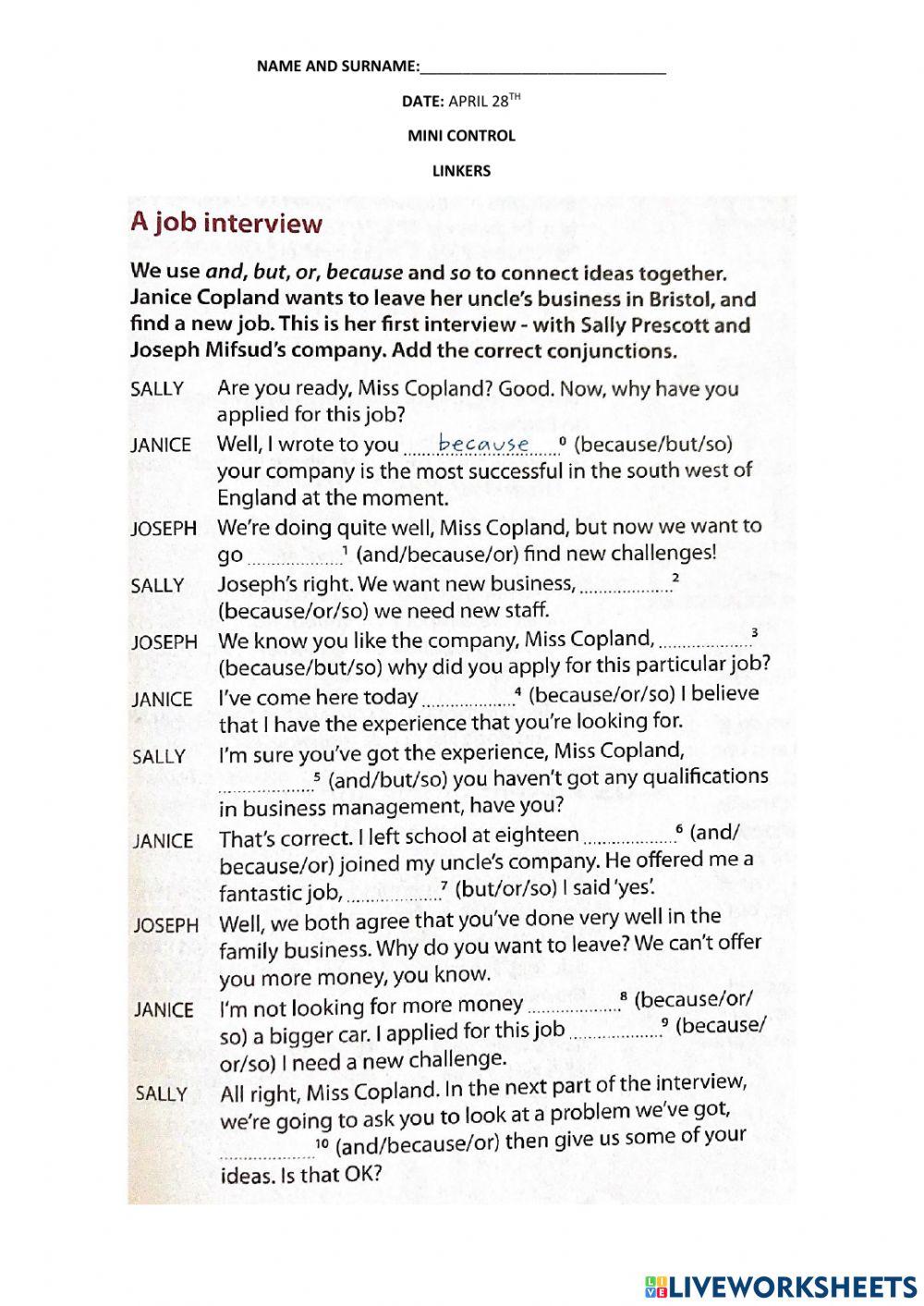 Linkers- and, but, or,so,because