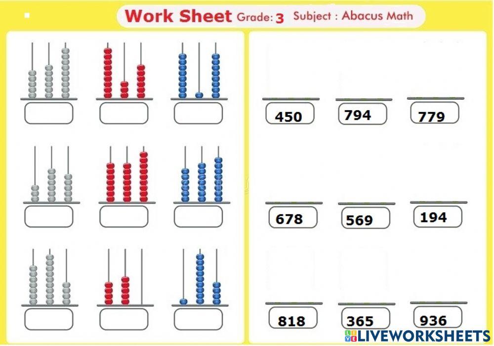 Abacus grade 3 Worksheet online exercise for Live Worksheets