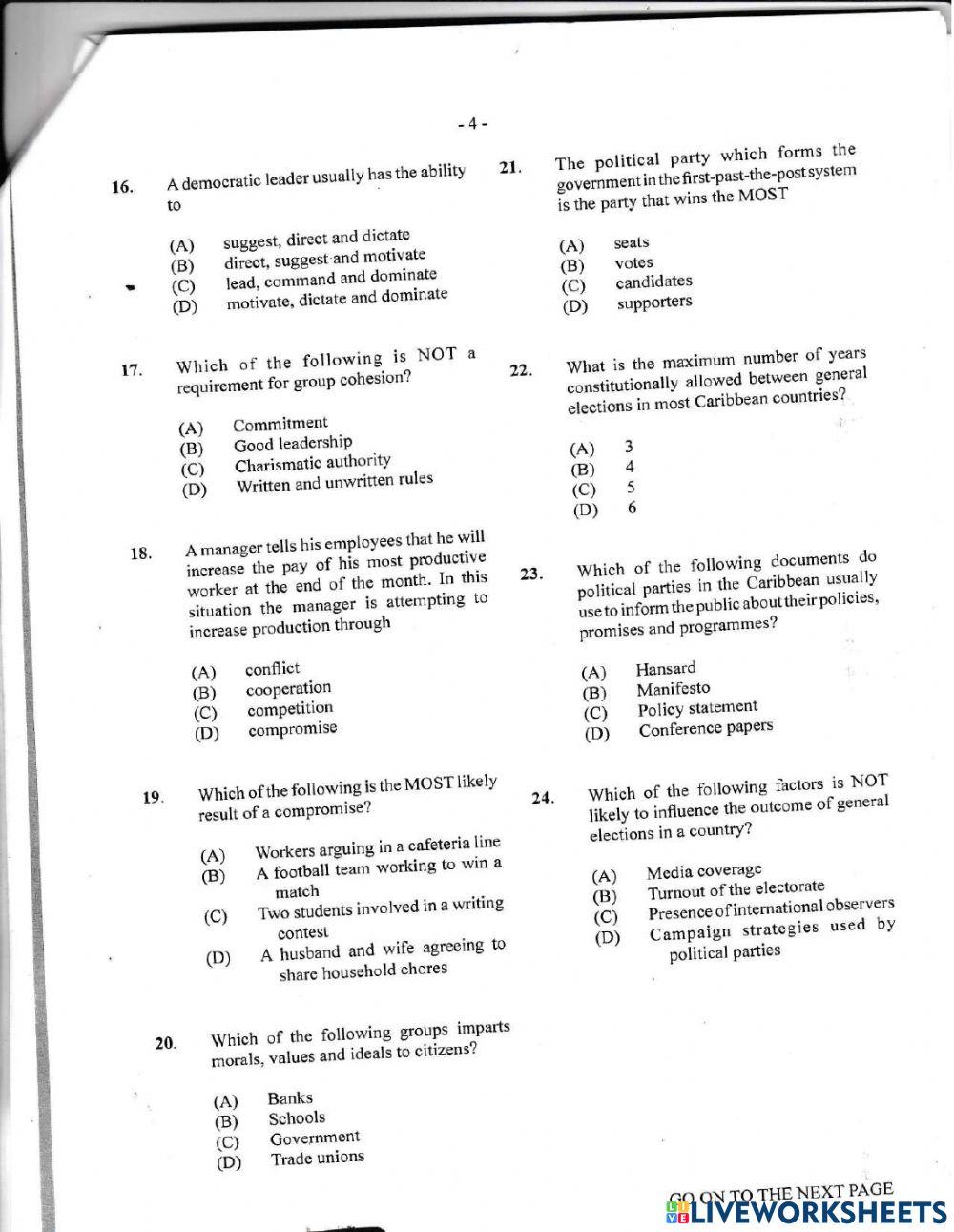 CSEC Social Studies June 2018 MC PART 1 (Questions 1-51)