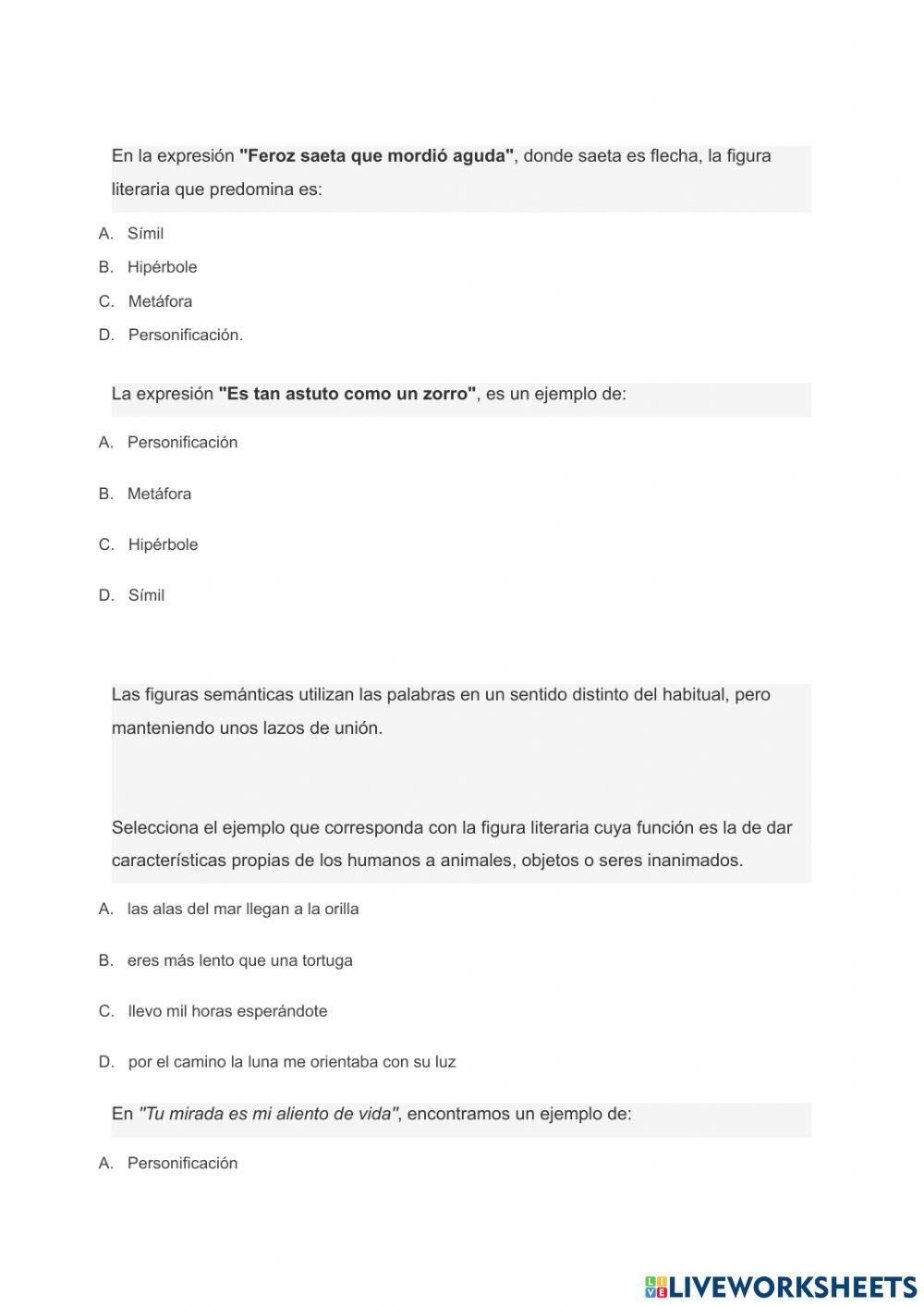 Evaluación sobre figuras literarias y monólogo 