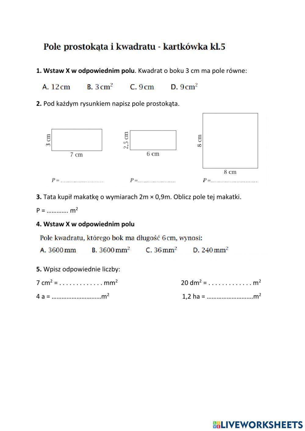 Pole prostokąta i kwadratu