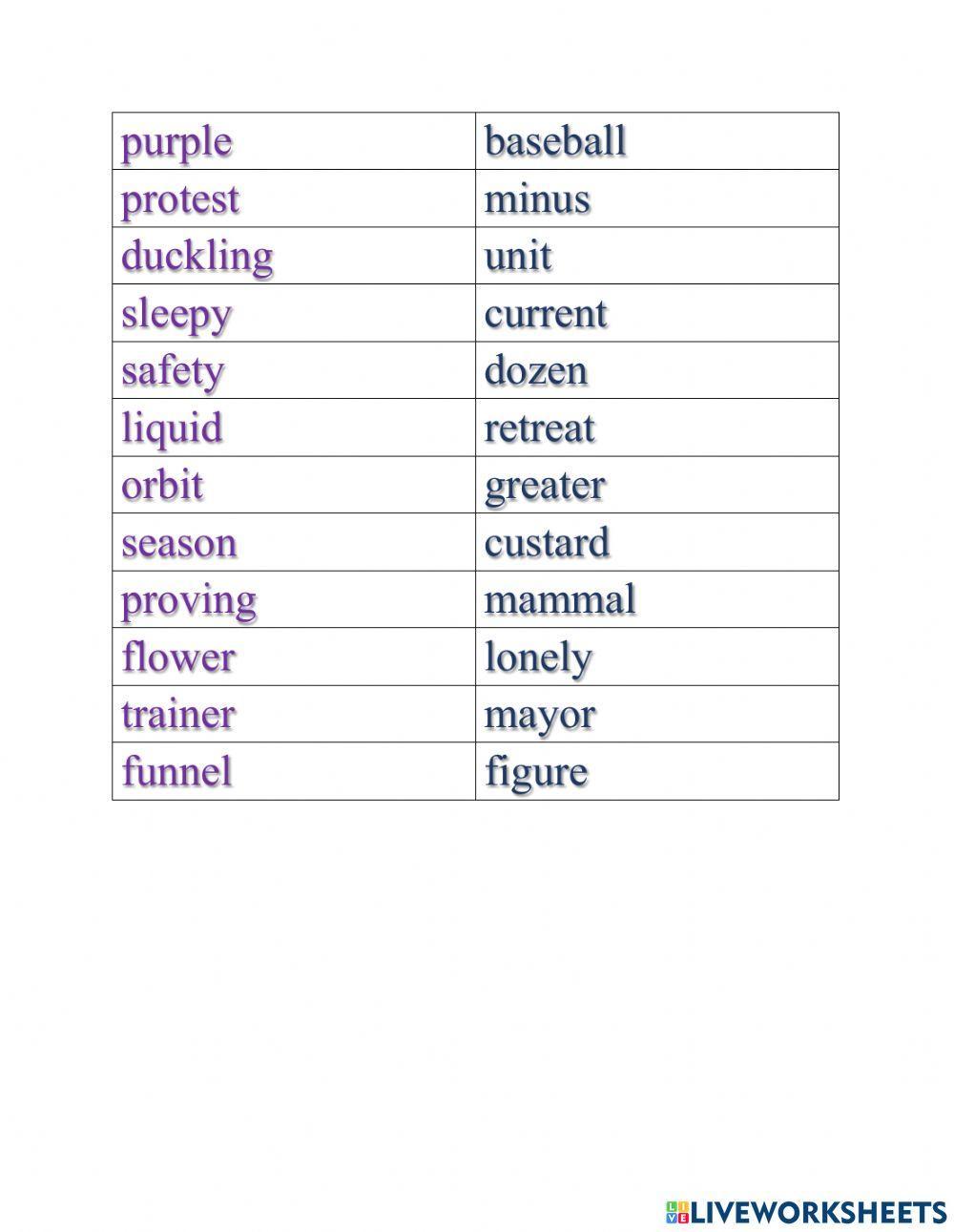 Practice two-syllable words