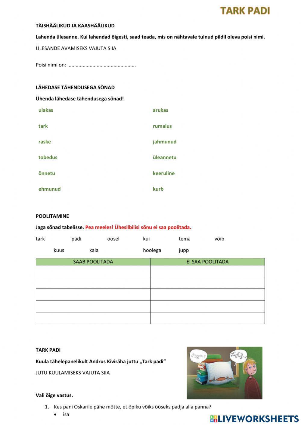 Tark padi. Kordamine 2.klass