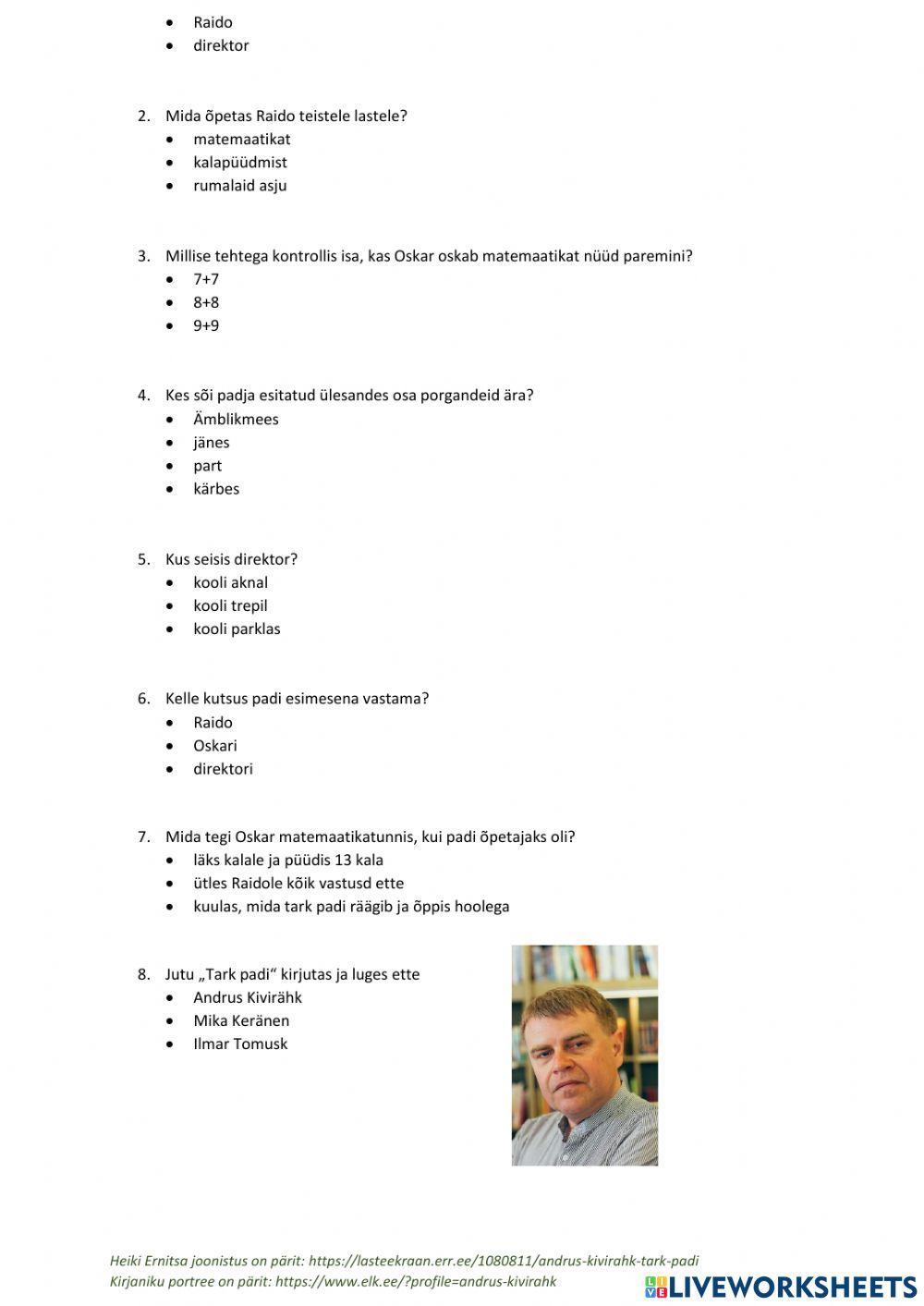 Tark padi. Kordamine 2.klass