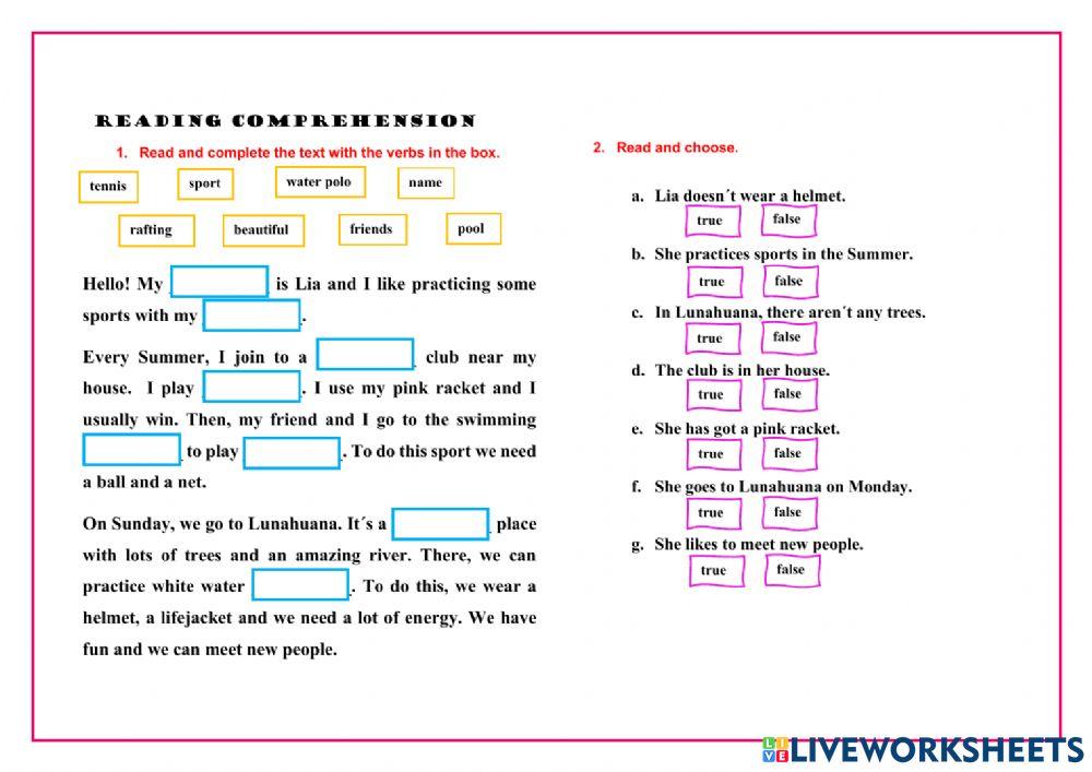 Reading online exercise for Fifth grade | Live Worksheets
