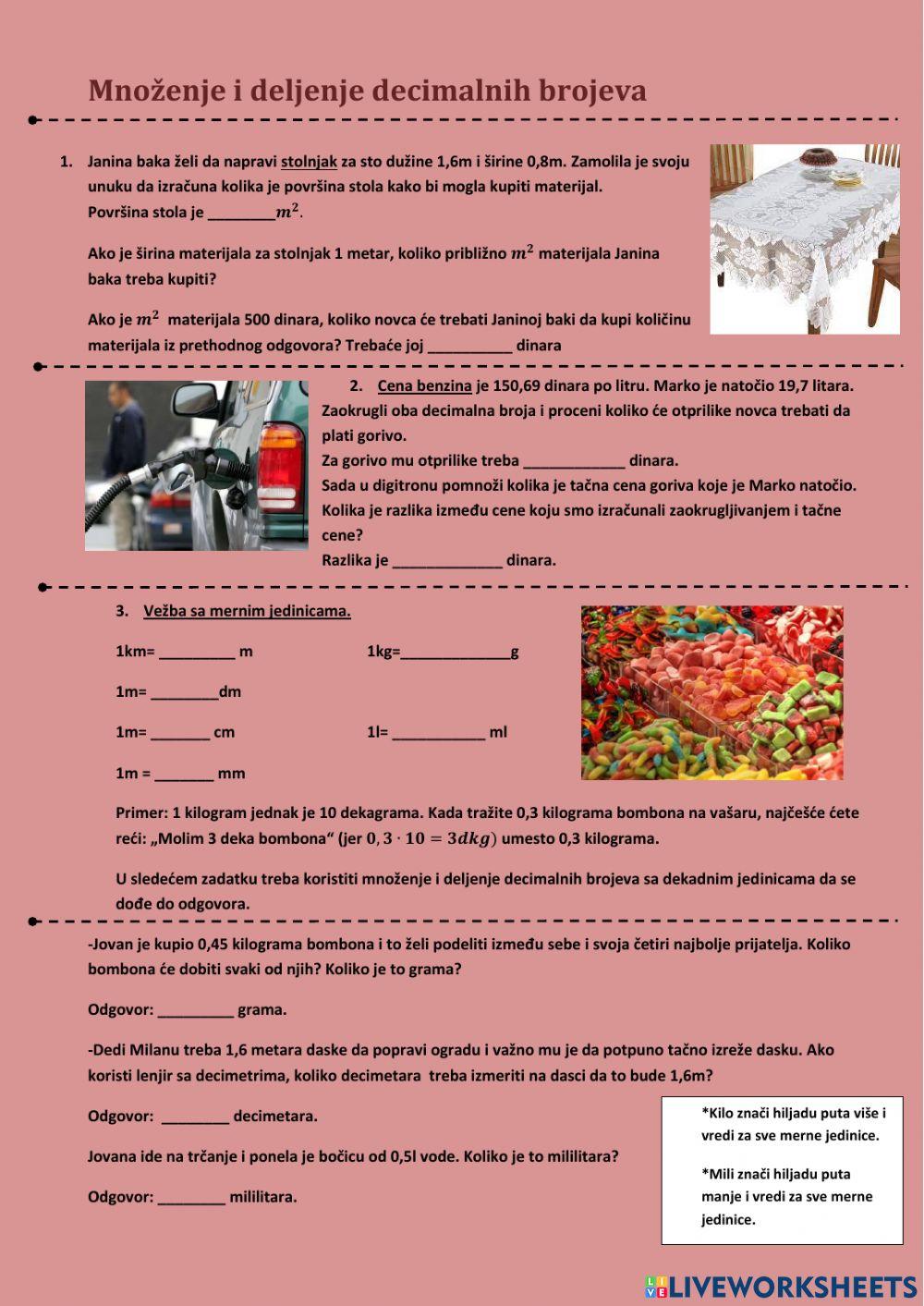 Množenje i deljenje decimalnih brojeva